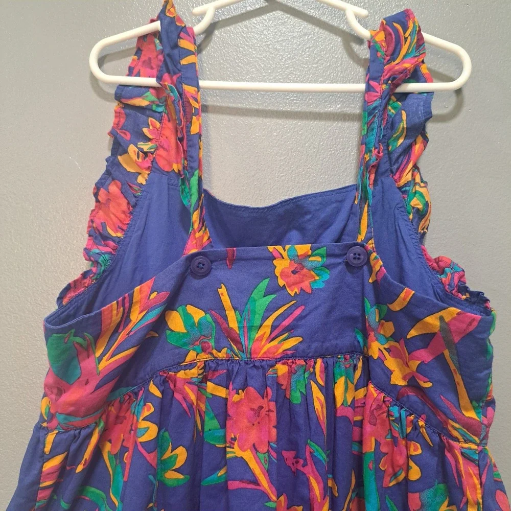 Crewcuts Girls Blue Floral Tropical Ruffle Strap Dress Size 12 Summer Boho‎